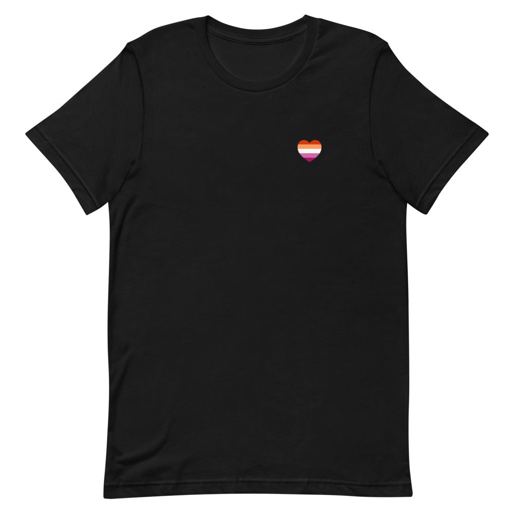Lesbian 5 Stripe Flag Small Heart T-Shirt T-shirts The Rainbow Stores