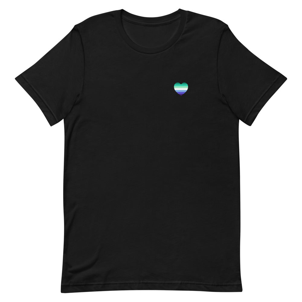 Gay Men's 7 Stripe Pride Flag Small Heart T-Shirt T-shirts The Rainbow Stores