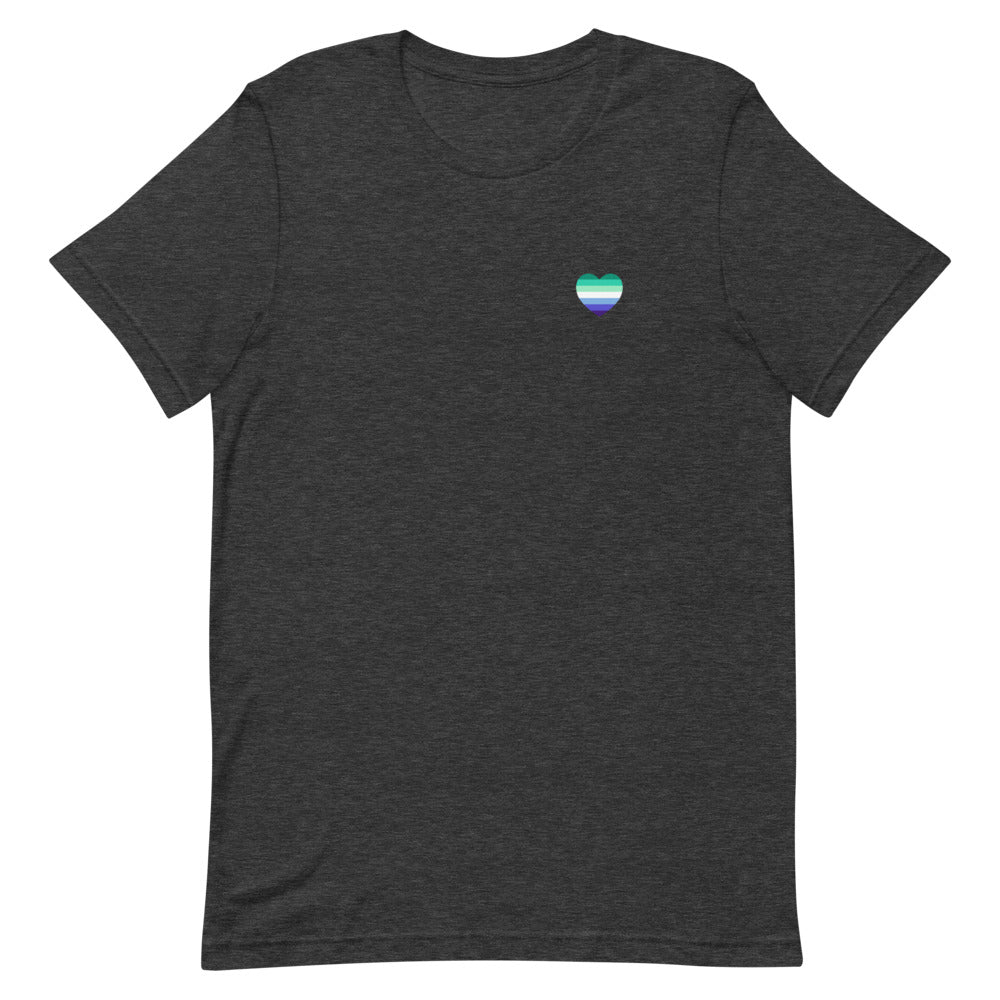Gay Men's 7 Stripe Pride Flag Small Heart T-Shirt T-shirts The Rainbow Stores