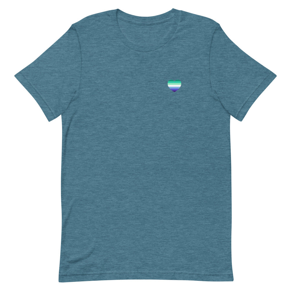 Gay Men's 7 Stripe Pride Flag Small Heart T-Shirt