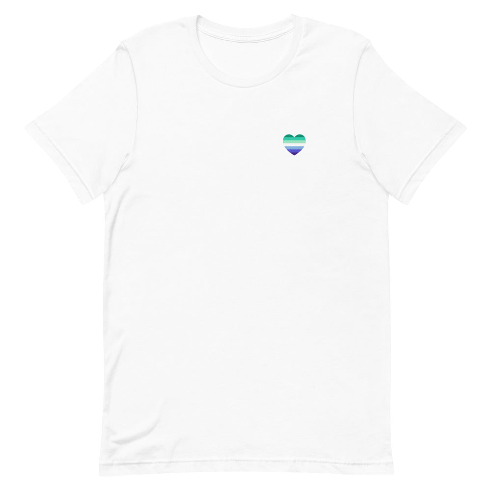 Gay Men's 7 Stripe Pride Flag Small Heart T-Shirt T-shirts The Rainbow Stores