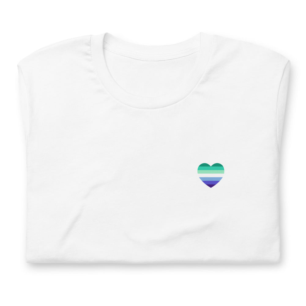 Gay Men's 7 Stripe Pride Flag Small Heart T-Shirt T-shirts The Rainbow Stores