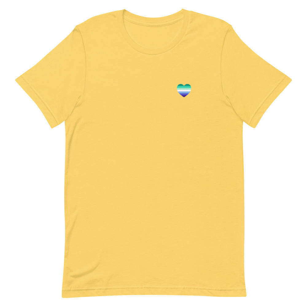 Gay Men's 7 Stripe Pride Flag Small Heart T-Shirt T-shirts The Rainbow Stores